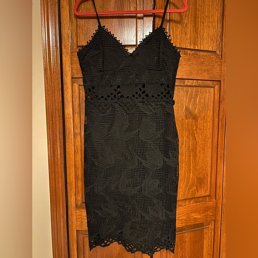 Aqua Black Crochet Midi Dress